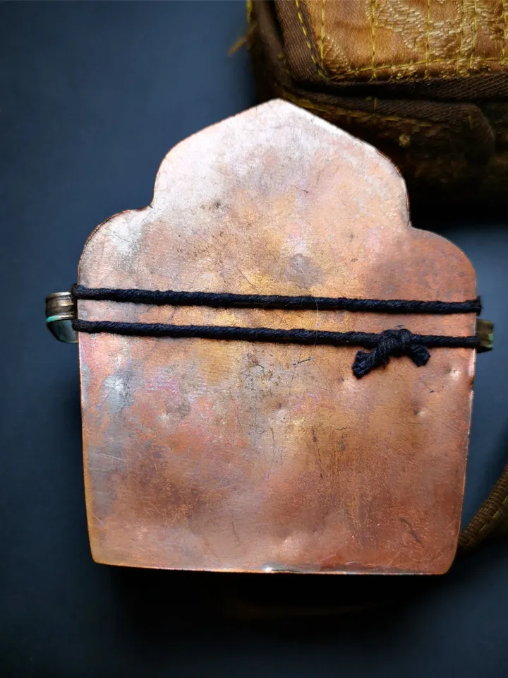 Gandhanra Antique Tibetan Gau Ghau Shrine,Pocket Tibetan Buddhist Altar Amulet with Manjusri Statue,about 100 years old