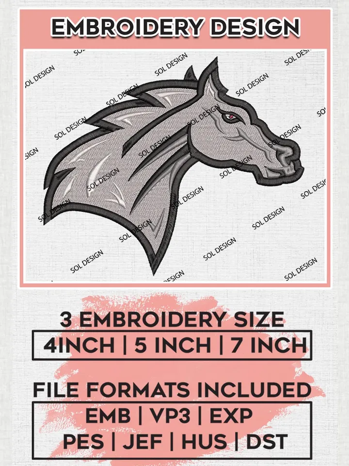 NCAA Rider Broncs College Football Team Head Mascot Logo Embroidery Design Files, NCAA Rider Broncs Machine Embroidery, NCAA Teams, Game Day, 3 sizes, NCAA Machine embroidery designs, Digital Download