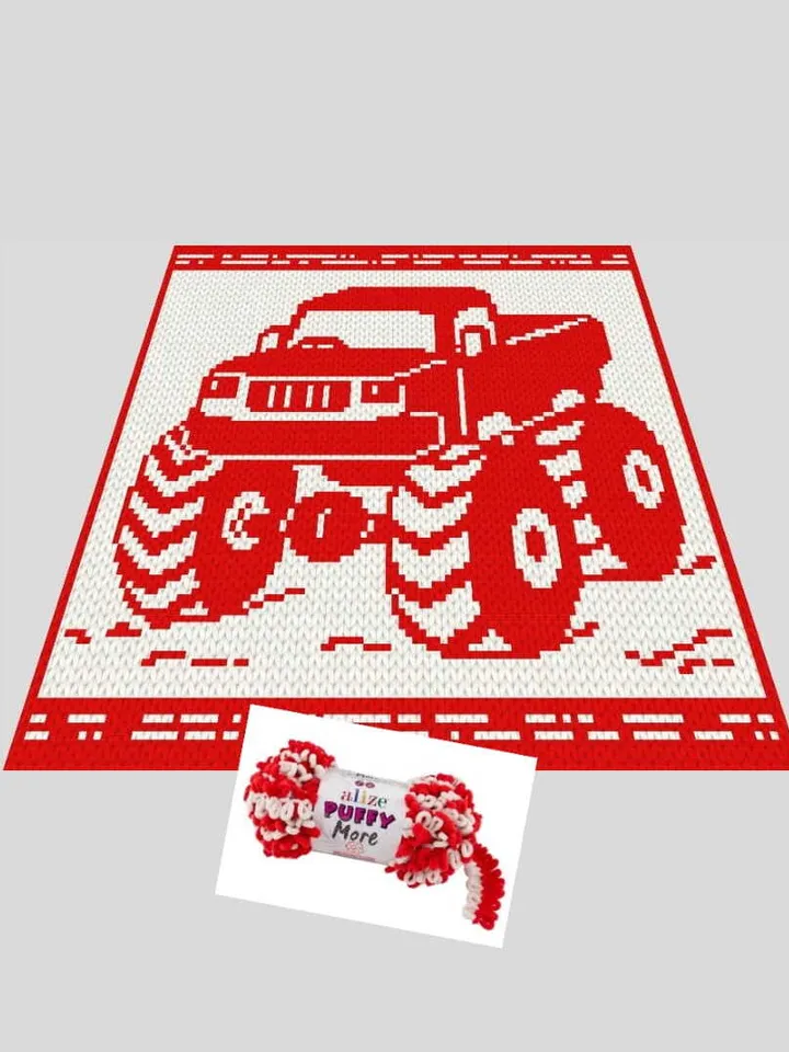 Loop yarn Finger knitted Bigfoot Monster Truck blanket pattern
