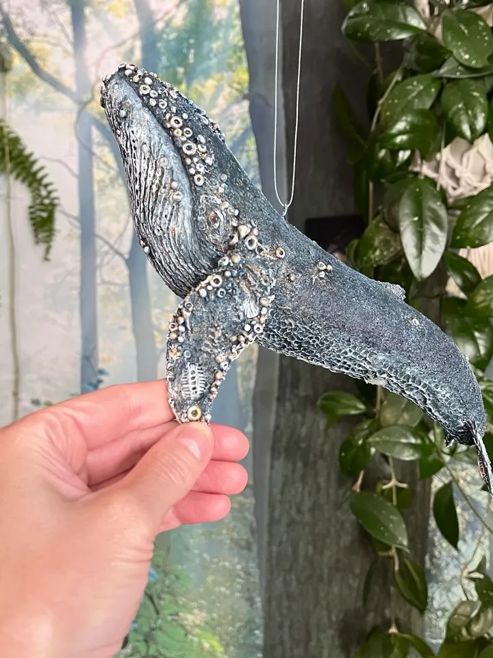 Art sculpture Blue whale from papier-mâché.
paper toy - series “Sea”. Unique handmade interior decor. Unusual interior pendant for your collection.