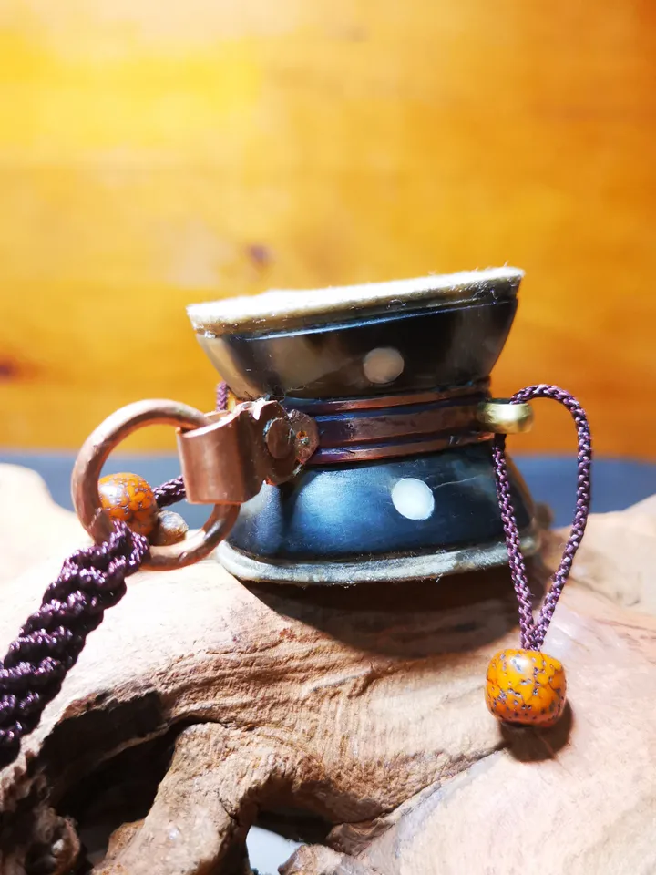 Gandhanra Handcrafted Tibetan Mini Chöd Damaru Drum – Sacred Ceremonial Ritual Implement for Tantric Practices - Carved from Yak Horn