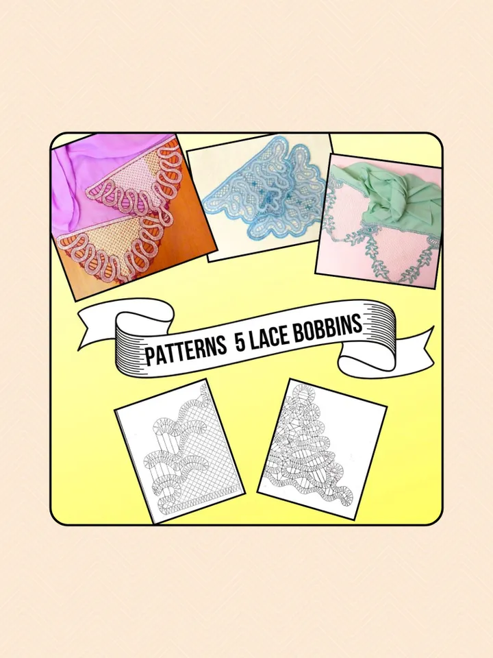 5 Patterns Lace Bobbins. Lace style.