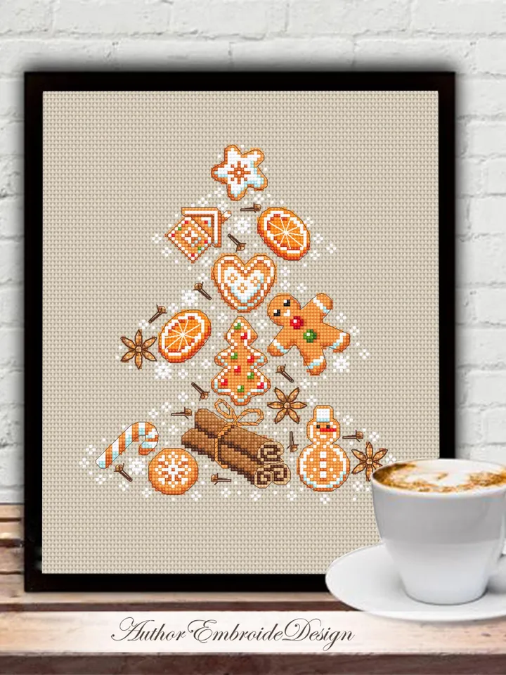 Christmas gingerbread cross stitch pattern PDF download Christmas tree cross stitch chart, Christmas sugar and spice pattern digital #N154