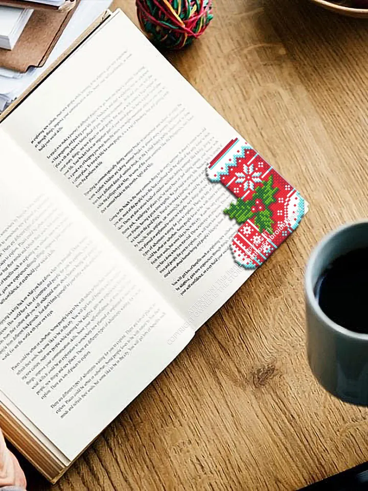 Christmas corner bookmark cross stitch pattern PDF download Christmas stocking cross stitch chart, Christmas bookmark pattern digital #B386