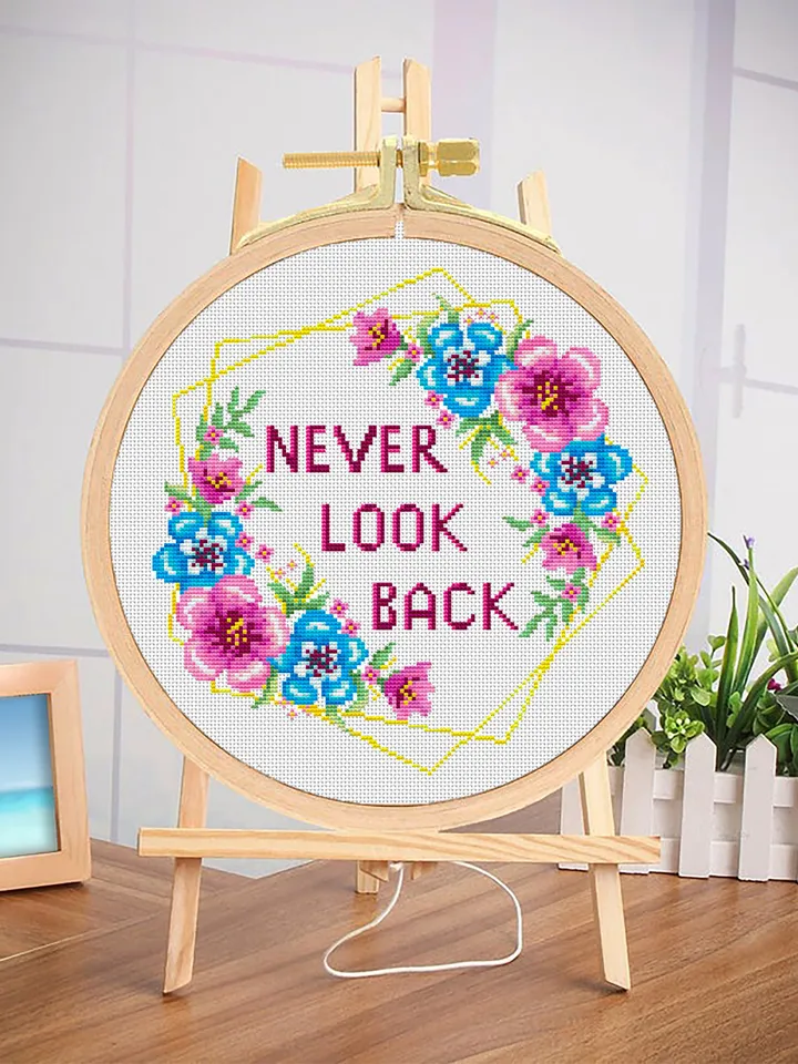 Quote Cross stitch flowers PDF pattern never look back, Cross stitch Flower, Flower wedding embroidery, xstitch chart Modern needlepoint