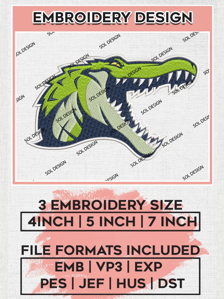 NCAA Allegheny Gators Team Head Mascot Logo Embroidery Design Files, NCAA Allegheny Gators Machine Embroidery, NCAA Teams, 3 sizes, NCAA Machine embroidery designs, Digital Download