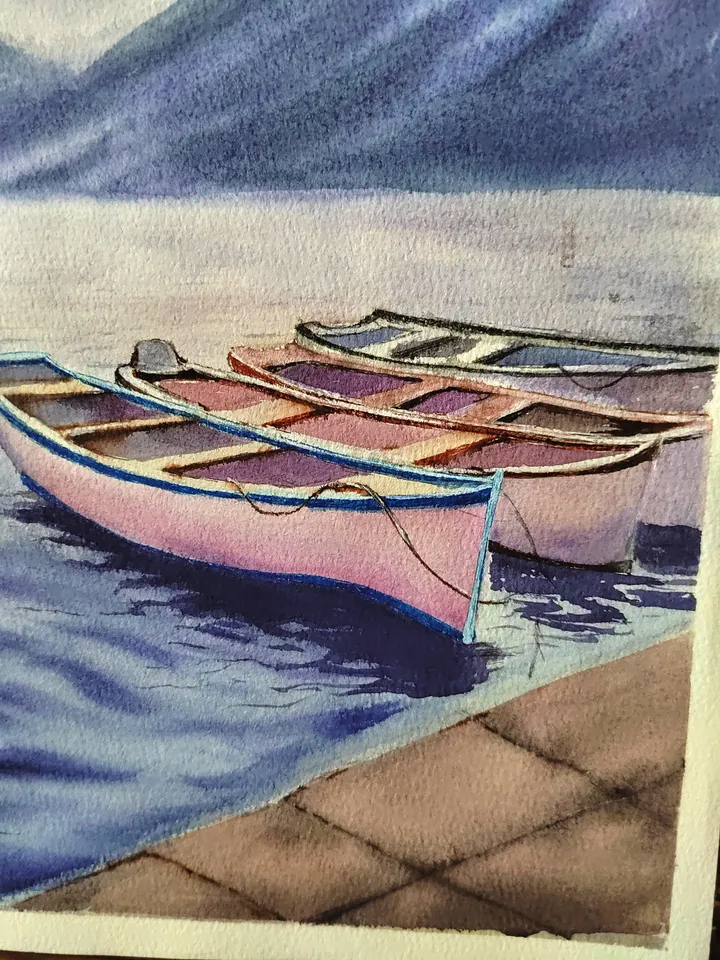 Original Watercolor Painting Water Landscape Art Boats on the Sea Artwork Boats Picture 30x40 cm by SoftWaves