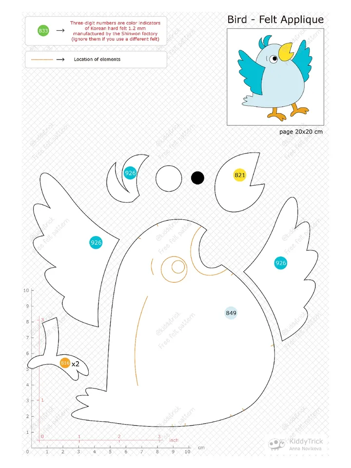 Bird - Felt Applique - Sewing Pattern