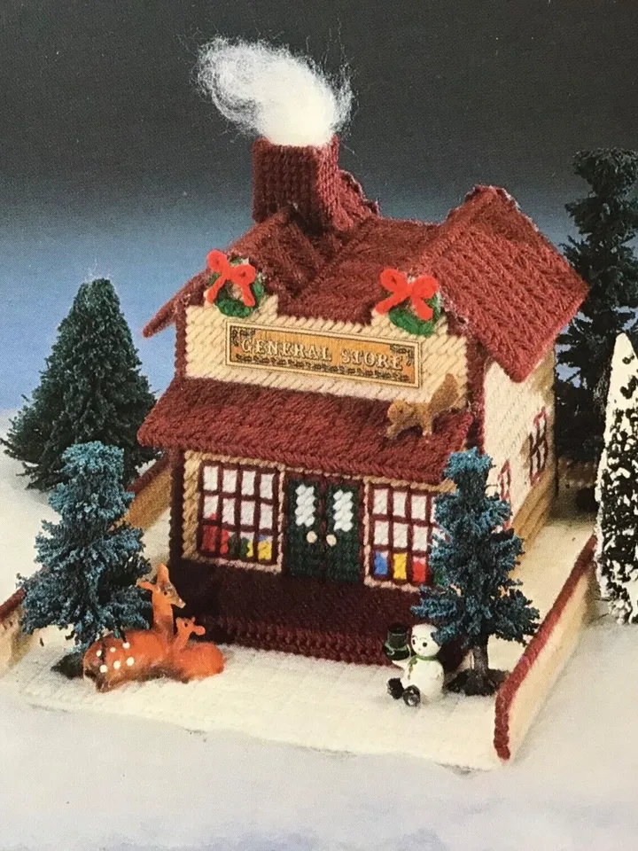 The Christmas Village Plastic Canvas Vintage cross stitch pattern PDF Classic Holiday Designs Instant Download