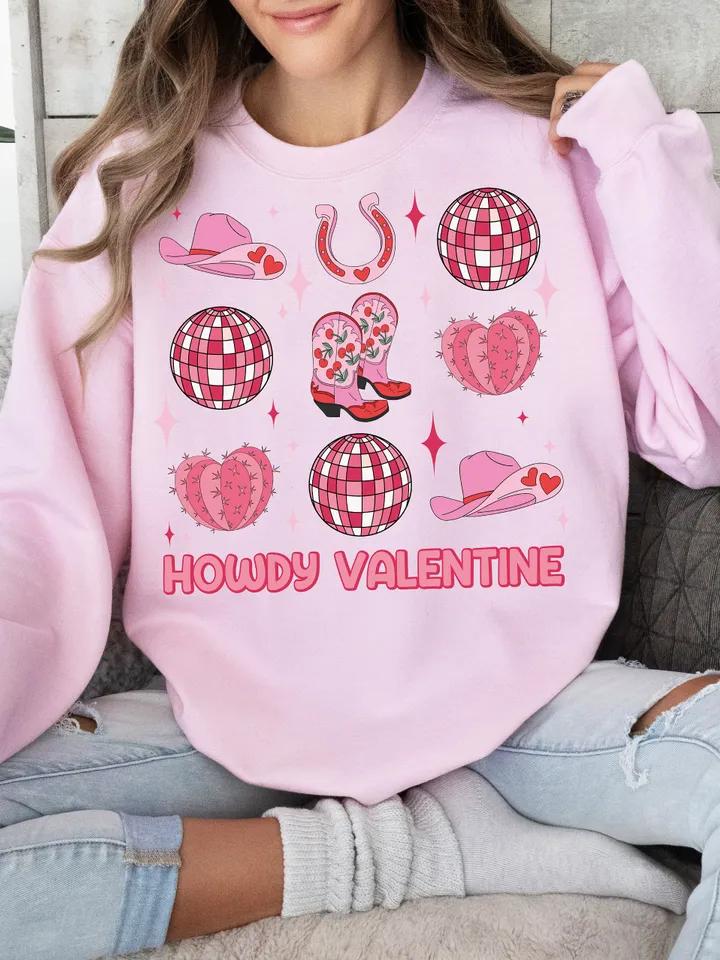 Howdy Valentine Png, Western Valentines Png, Cowgirl Valentines Day Png, Retro Valentines Png, Disco Ball Png trendy vday tshirt png