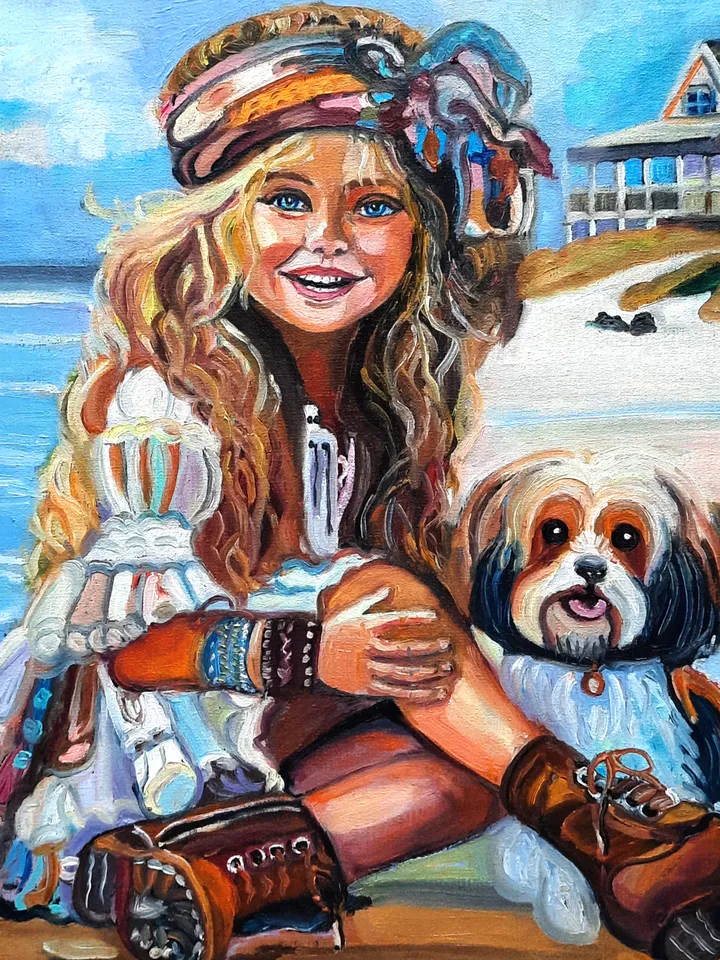 Girl on the Sea Original Oil Painting Oil on canvas