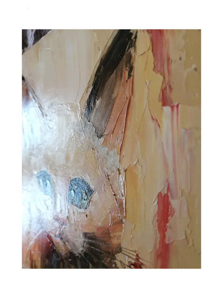 Beige Cat Original Oil Painting Abstract Cat Artwork