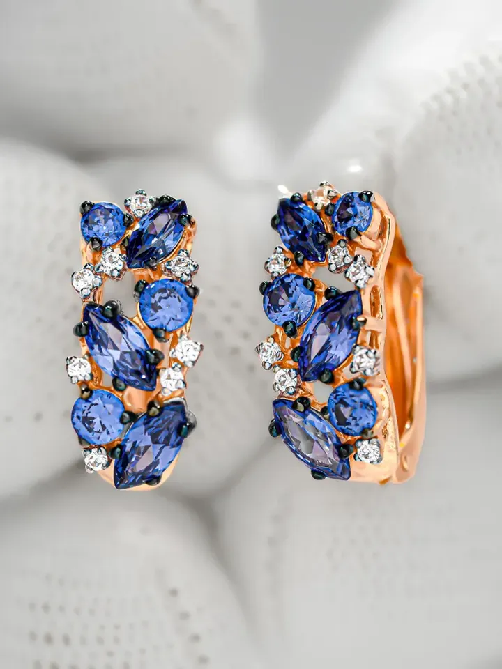Earrings jewelry Silver gold plated 925 assay value with tanzanite