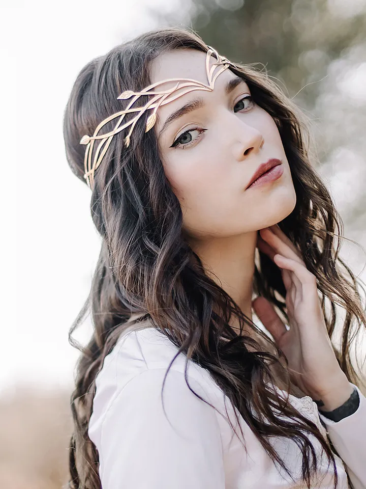 Tiara for wood nymph from branches and leaves Crown of Forest dryad Silver diadem, fantasy fairy elven Princess Kementar