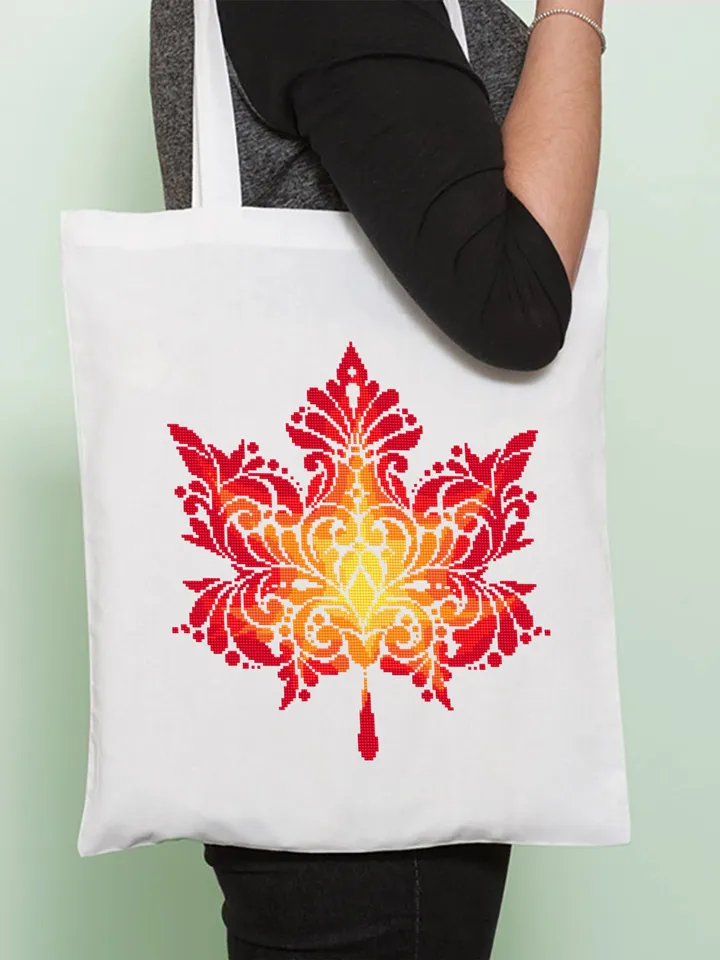 Maple leaf mandala cross stitch pattern PDF download Autumn leaf cross stitch chart, Fall hand embroidery PDF, Vintage leaf ornament #M211
