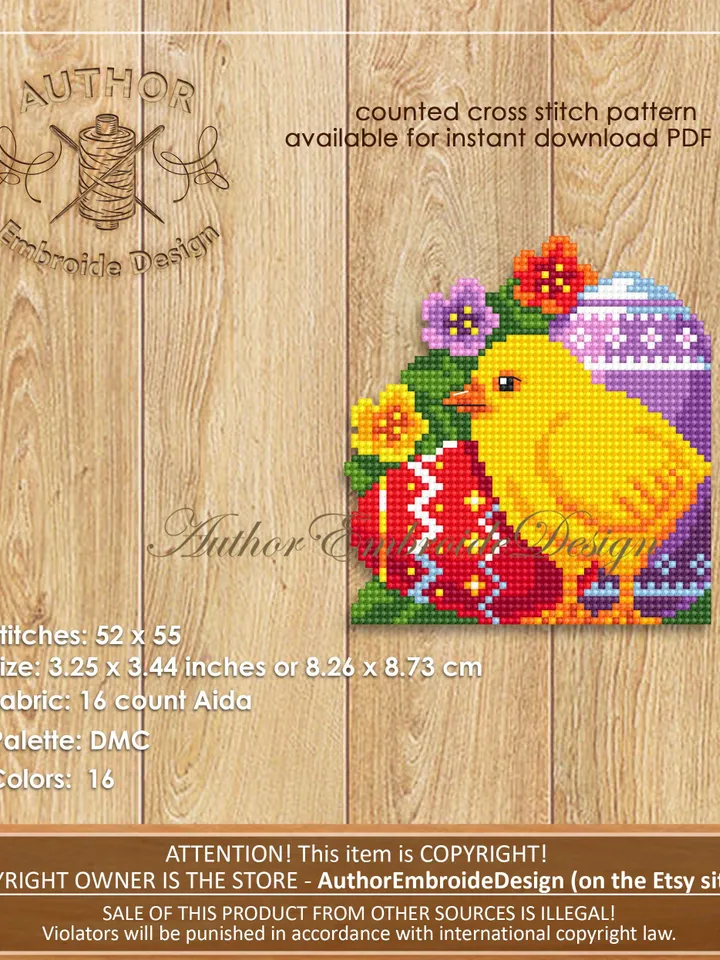 Easter Corner bookmark cross stitch pattern PDF download Easter chick cross stitch chart, Spring bookmark pattern digital, Easter eggs #B405