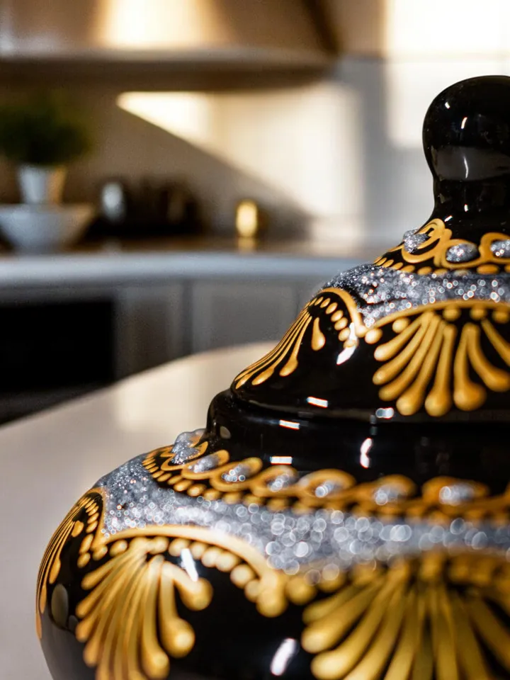 Hand-Painted Gold Accent Sugar Bowl with Lid