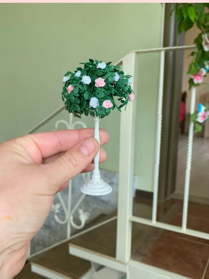 Stand with ampel roses of delicate colors. 1:12. miniature dollhouse.