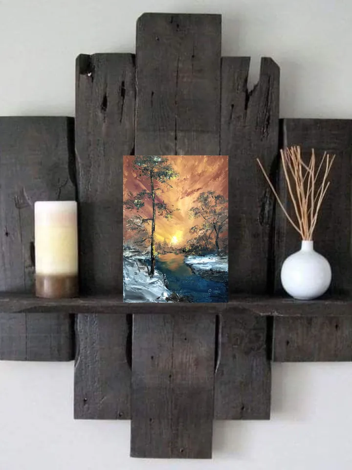 Original Landscape Forest Oil Painting Sunset Wall Art