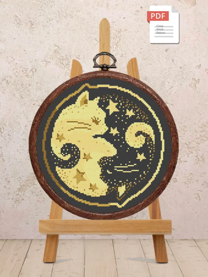 Yin and Yang Sleeping Cats Cross Stitch Pattern, Cat Cross Stitch Pattern, Embroidery Yin and Yang, Animals Cross Stitch Pattern #cat001