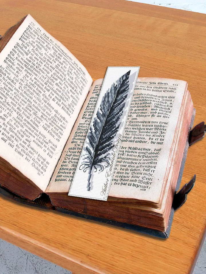Black feather bookmark cross stitch pattern PDF download Feather cross stitch chart, Simple bookmark pattern digital PDF Bird bookmark #B294