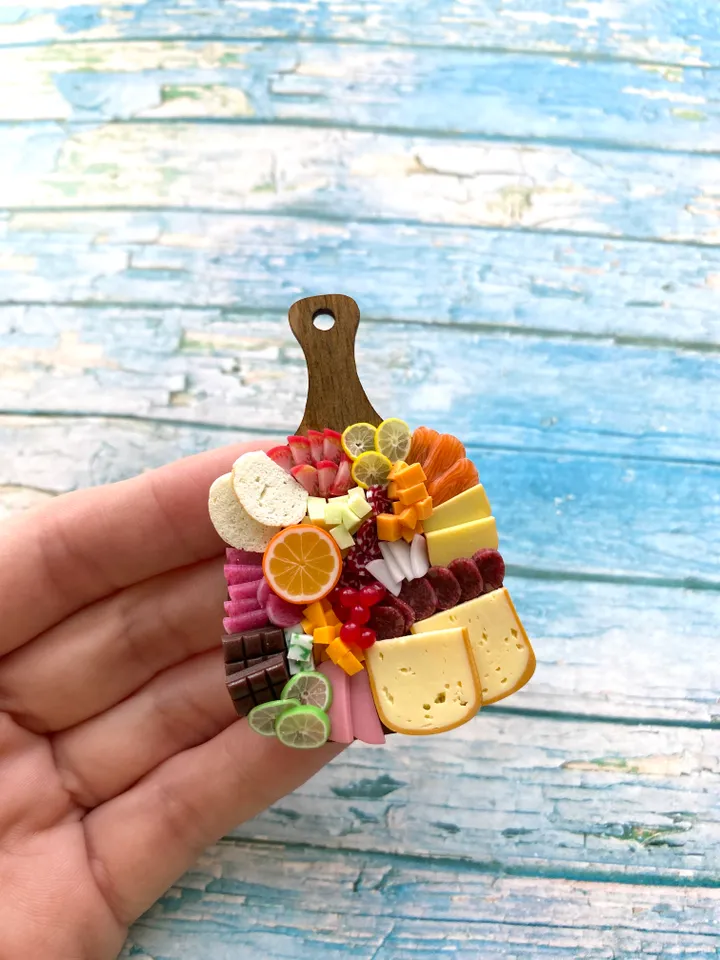 Magnet Miniature Cheese Charcuterie board with Polymer clay Souvenir