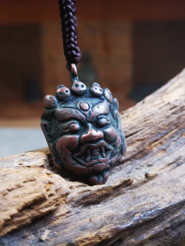 Gandhanra Antique Tibetan Amulet Badge,Mahakala Pendant, Buddhist Protector Deity, 50 Years Old