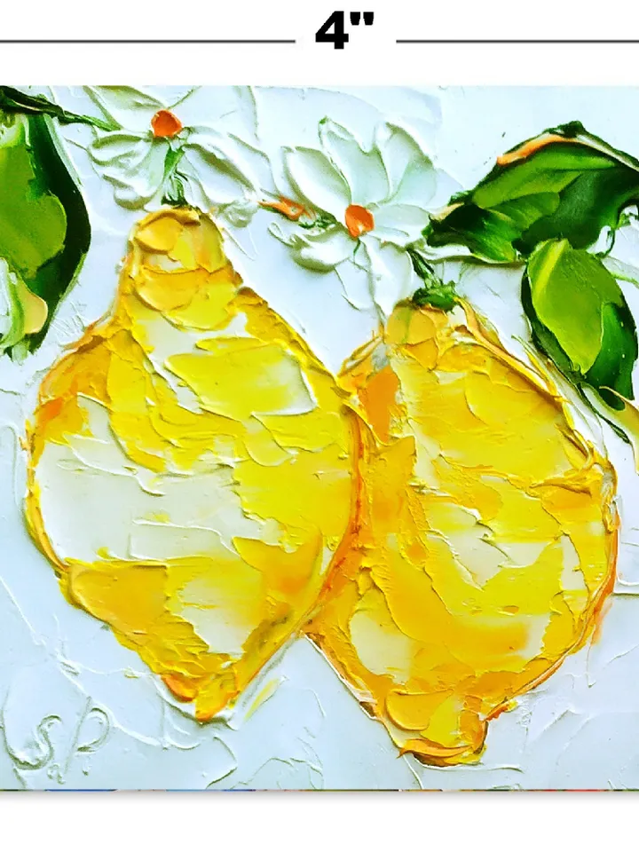 Lemon Painting Fruit Original Art Impasto Oil Painting Italy Fruit Small Artwork 4 by 4 by Art ProkopaloSv