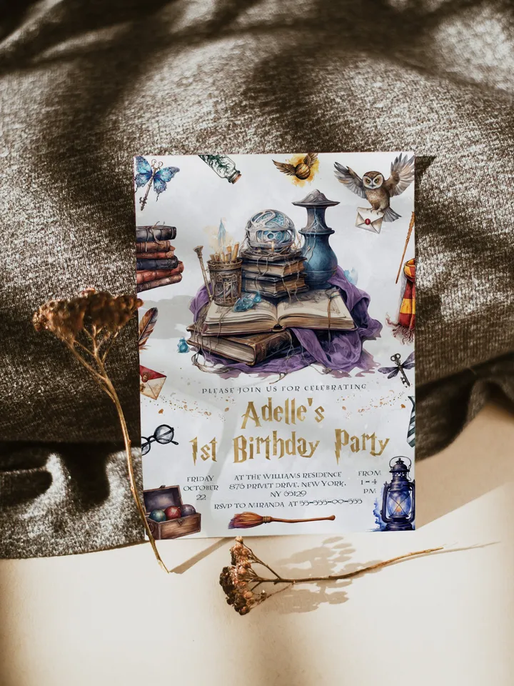 The Chosen One Invitation; Wizard Birthday Party; Magic School 1st Birthday Invitation Template; Editable Wizarding World Invitation;