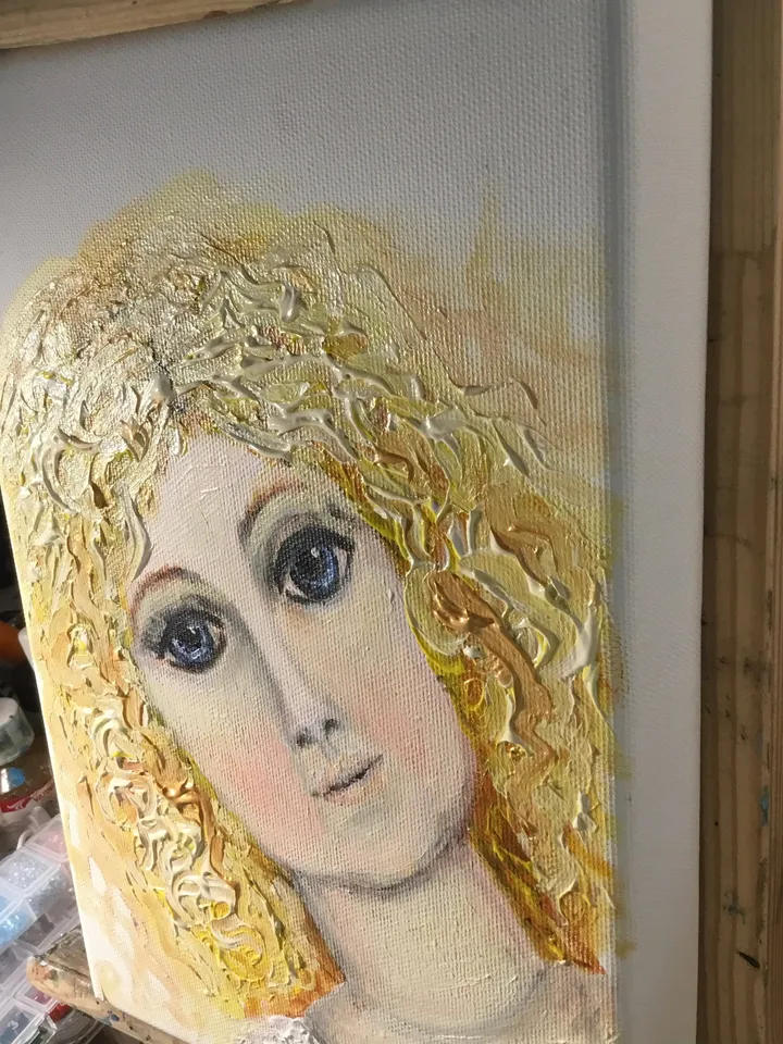 Vintage doll painting,original acrylic painting on stretched 3 d canvas