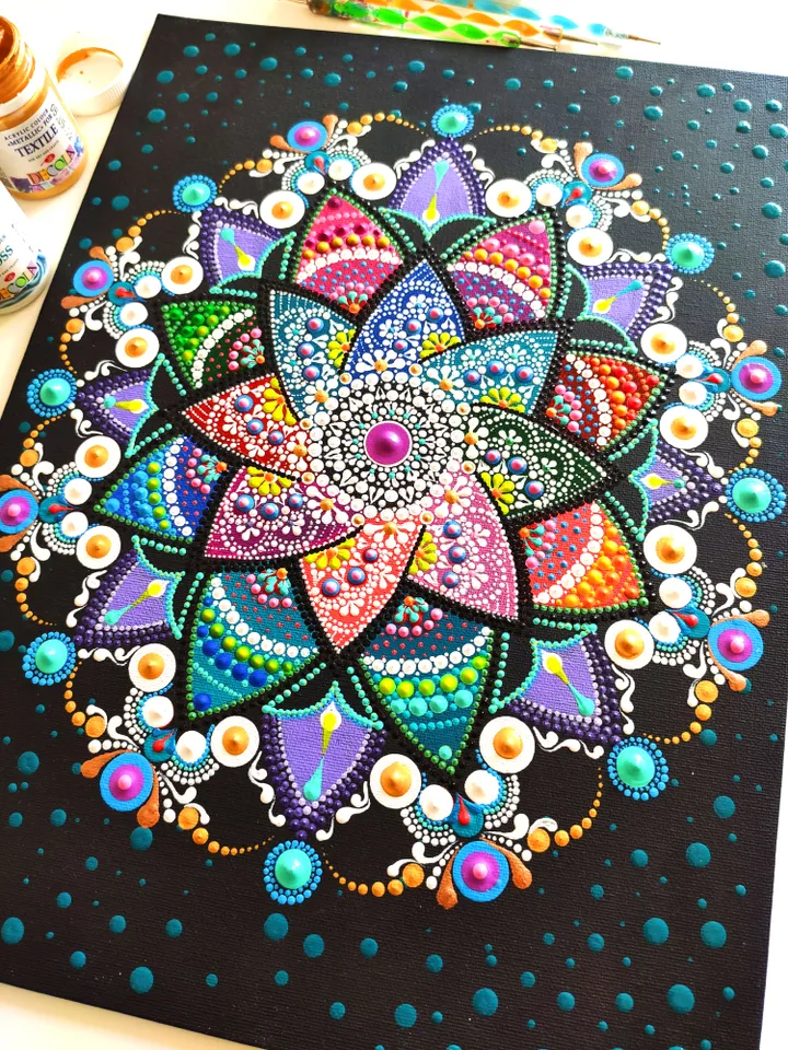 Mandala Acrylic Painting Original Dot Art on the Canvas 30 by 40 cm / 12 by 16 "