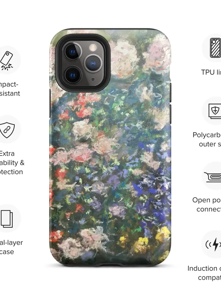 Flower garden Klimt inspired Tough iPhone case made with my original pastel artwork