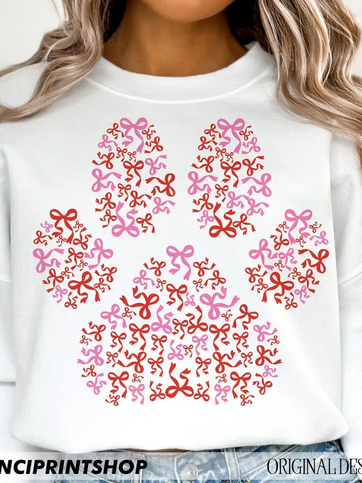 Dog Valentine Coquette Heart Png, Pink Bow png, Dog Mom png, Dog Paw Print Heart Png, Dog Lover png, Valentines Day png,Valentines Shirt png