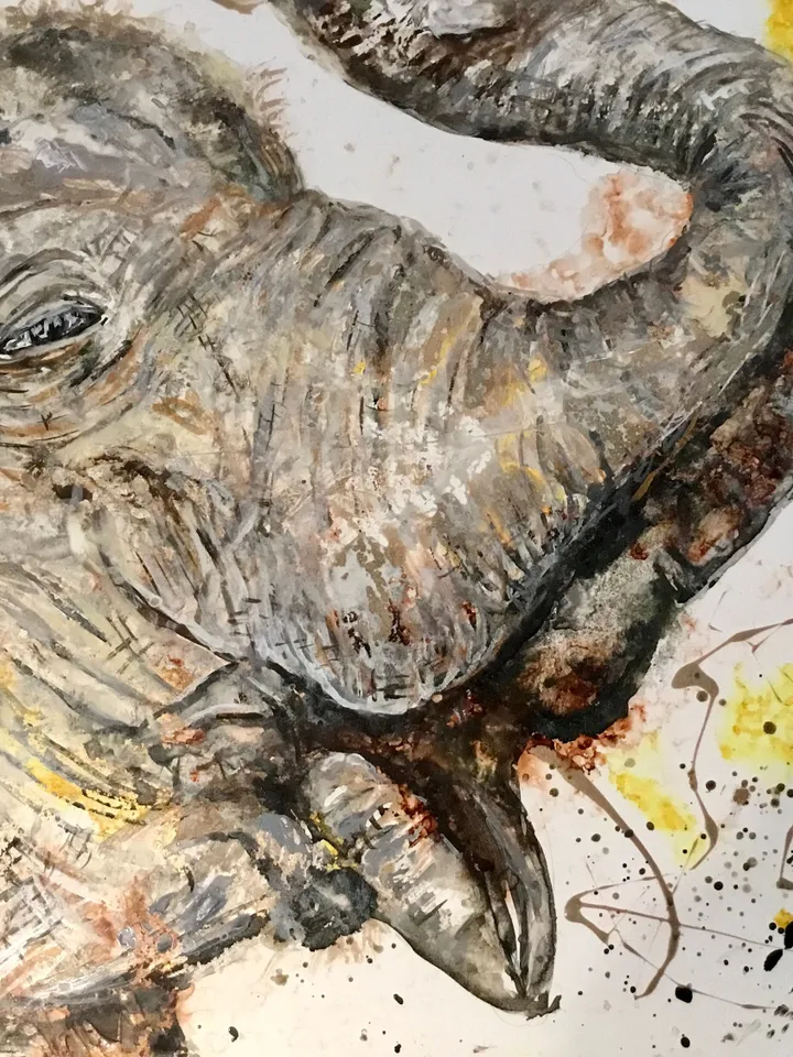 White Elephant original mix media watercolour painting on yupo paper,one of a kind artwork,wall decoration,animals painting.