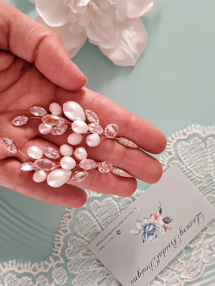 Diamond Rose Gold Wedding Earrings, Chandelier Statement Earrings, Floral Wedding Jewelry, Boho Wedding Earrings, Boho Bridal Earrings