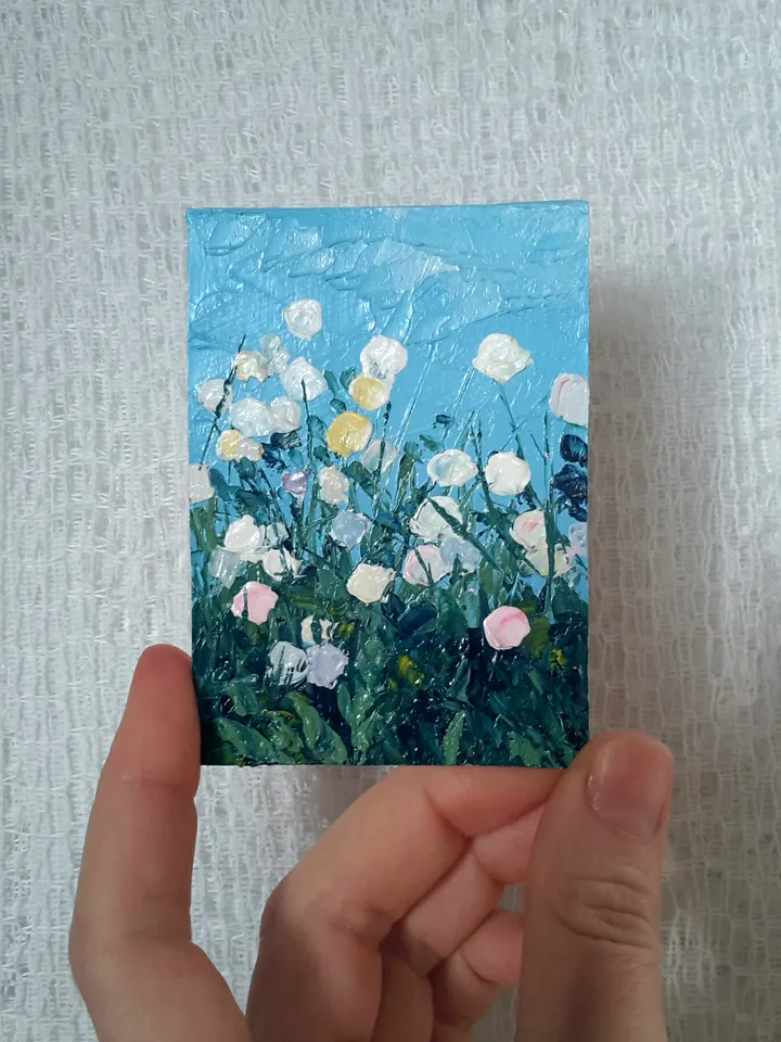 Dandelions Original Oil ACEO Painting Impasto Miniature Artwork ATC