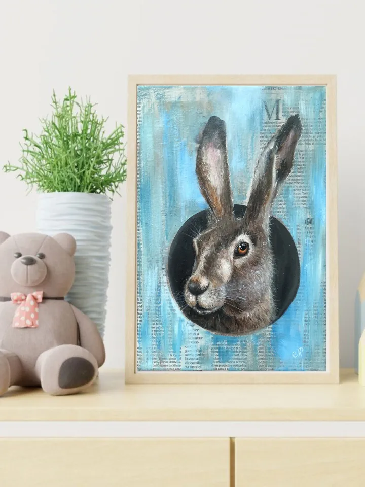 Rabbit Original Painting Animal Oil Art Hare Painting Animal Artwork