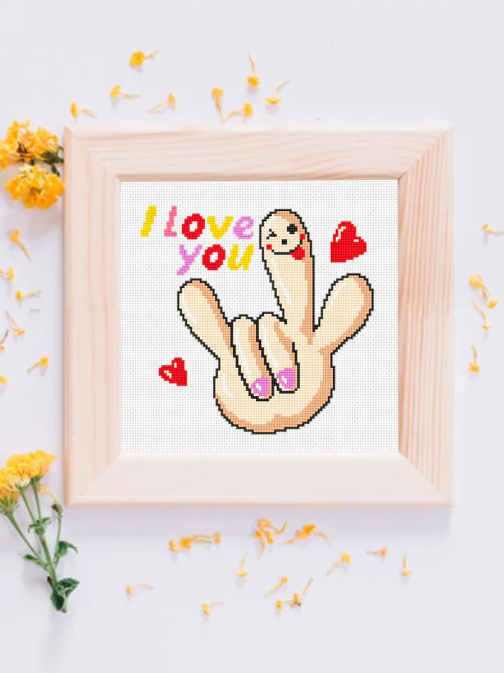 I love you cross stitch pattern download PDF, Valentines day cross stitch chart, Funny small embroidery beginner, Kawaii cross stitch #V9