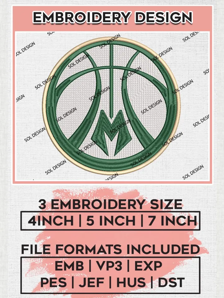 NBA Milwaukee Bucks Embroidery Files, NBA Machine Embroidery Designs, NBA Embroidery Design, NBA Bucks Embroidery Designs, Machine Embroidery Designs, Digital Download