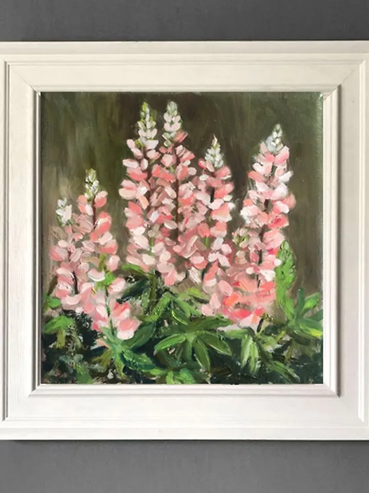 Pink Lupin Painting Floral Original Art Lupin Oil Artwork Flower Wall Art