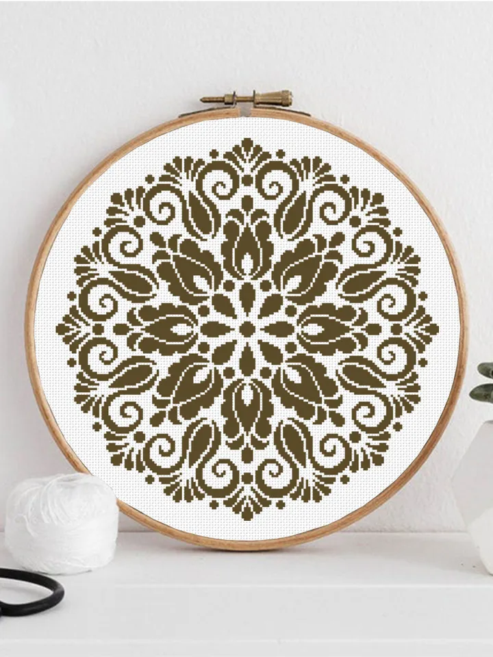 Mandala set cross stitch pattern PDF Monochrome mandala pattern Instant download PDF, Flower mandala cross stitch chart, DIY Home decor #S49