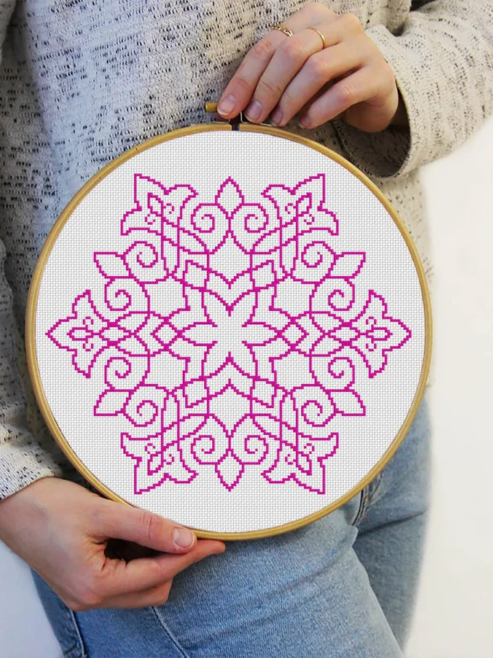 Flower mandala cross stitch pattern download PDF Monochrome mandala pattern digital Floral ornament embroidery Quick cross stitch chart #M82