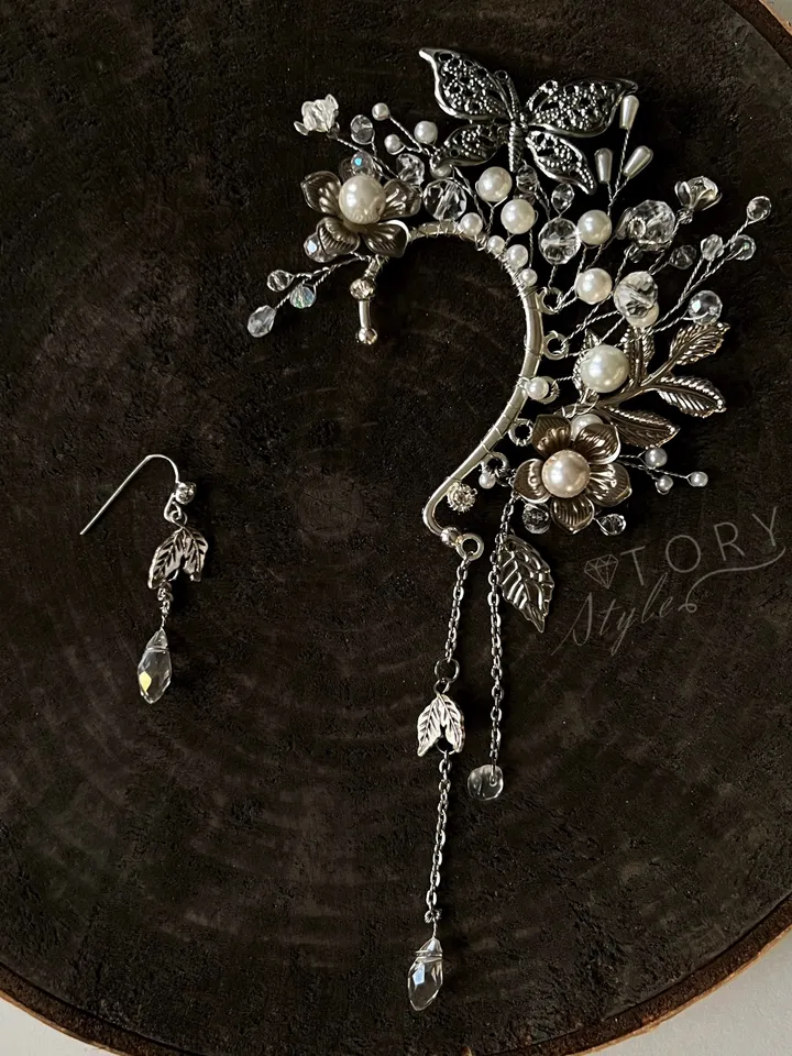 Ear cuff, Silver ear cuff,Butterfly earrings,Wedding ear cuff, Elven ear cuff, Bride earrings, Bride ear cuff, elf ear cuff, ear cuff no piercing