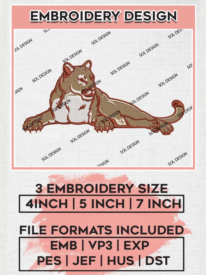 NCAA Charleston Cougars Football Team Mascot  Logo Embroidery Design Files, NCAA Charleston Cougars Machine Embroidery, NCAA Teams, Game Day, 3 sizes, NCAA Machine embroidery designs, Digital Download