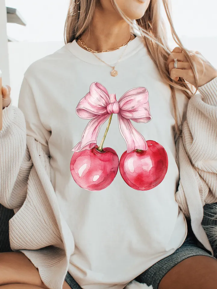 Cherry coquette bow png soft girl era aesthetic png Trendy Cherry png coquette shirt design retro mama png cherry bow png sublimation design