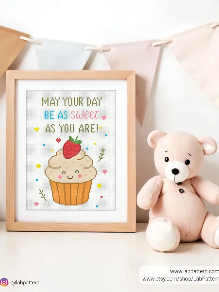 May your day be as sweet as you are Cross stitch pattern, contemporary, Mini cupcake, beginner, modern chart, DIY, embroidery, instant PDF