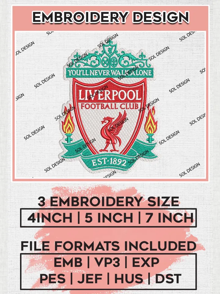 Liverpool Embroidery Design Files, Premier League Embroidery files, EPL Liverpool Logo, Football, Digital Download