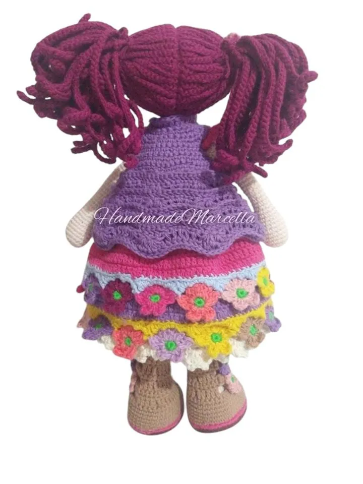 Esja Tilda Crochet Doll – 32 cm Amigurumi – Handmade Cotton Doll – Floral Dress – Collectible Gift – Valentine's Day Ready to Ship