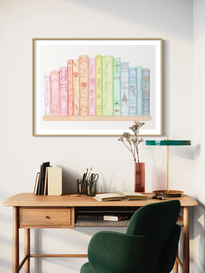 Classic Books Library Watercolor Painting, Story Book Art, Books Watercolor, Book Lover Art, Vintage Book Print, Book Painting, Book Gift