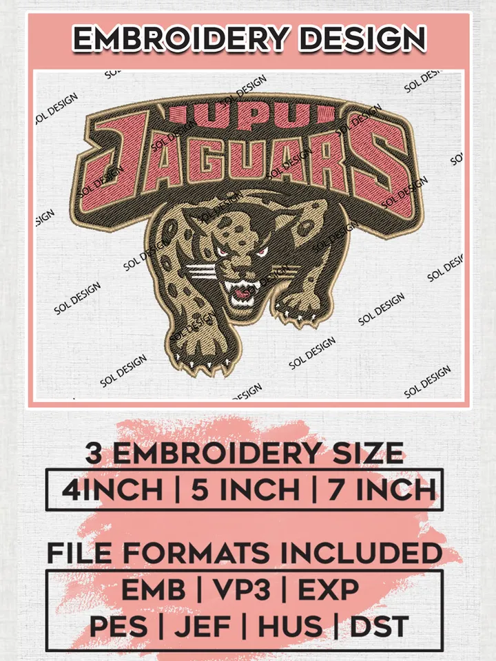 IU Indy Jaguars Logo Machine Embroidery Design, NCAA IUPUI Jaguars Embroidery Design Design files, NCAA Embroidery Designs, NCAA Machine Embroidery Designs, Digital Download